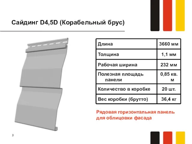 Сайдинг D4,5D (Корабельный брус) Рядовая горизонтальная панель для облицовки фасада