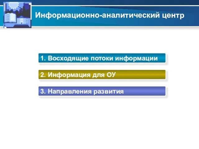 1. Восходящие потоки информации 2. Информация для ОУ 3. Направления развития Информационно-аналитический центр