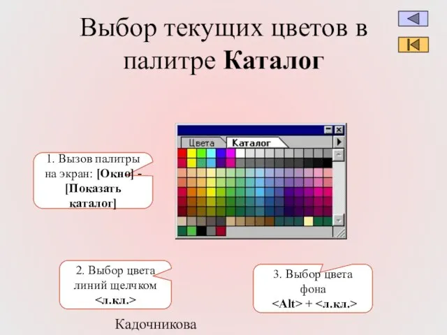 Кадочникова В.И. Выбор текущих цветов в палитре Каталог 2. Выбор цвета линий