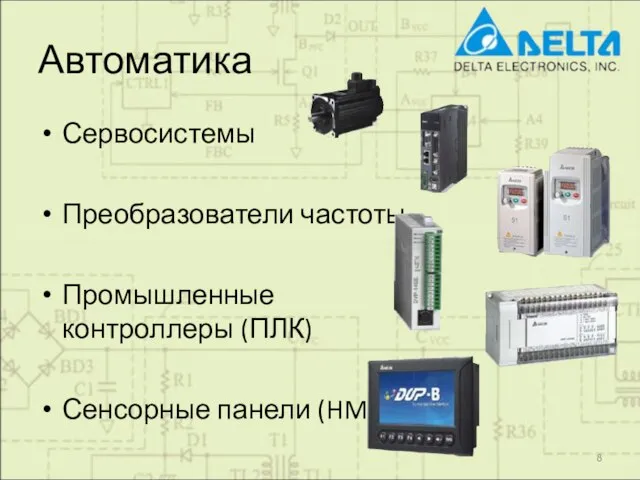 Автоматика Сервосистемы Преобразователи частоты Промышленные контроллеры (ПЛК) Сенсорные панели (HMI)