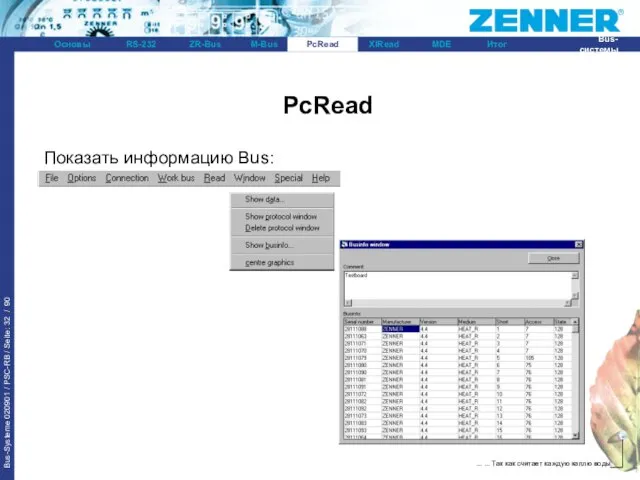 PcRead Показать информацию Bus: PcRead