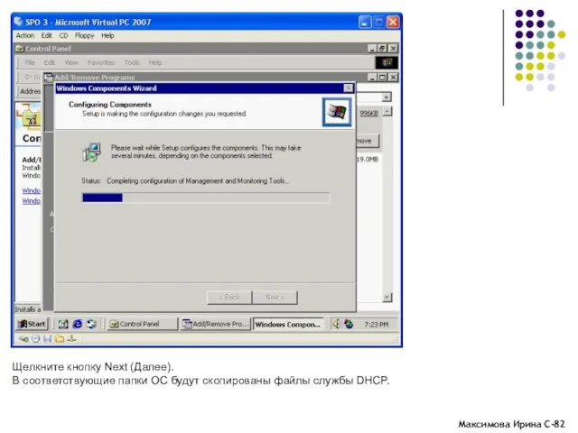 Щелкните кнопку Next (Далее). В соответствующие папки ОС будут скопированы файлы службы DHCP.