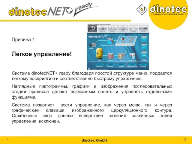 Причина 1 Легкое управление! Система dinotecNET+ ready благодаря простой структуре меню поддается