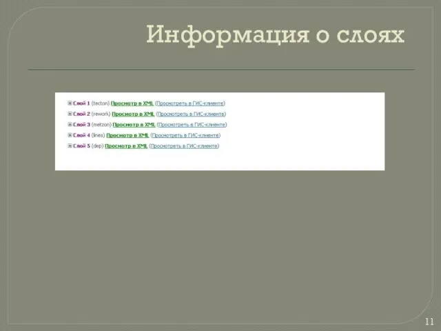 Информация о слоях