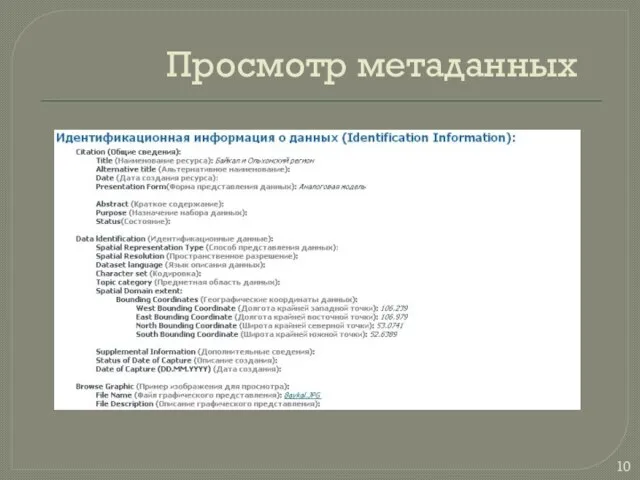 Просмотр метаданных