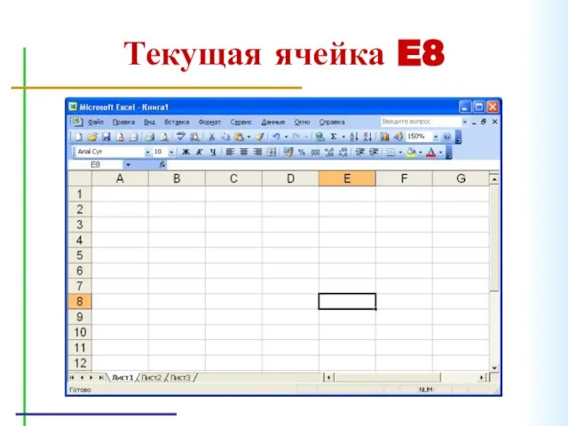 Текущая ячейка E8