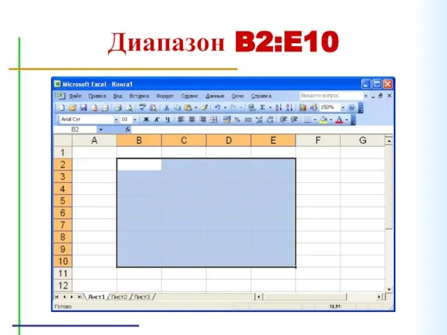 Диапазон B2:E10