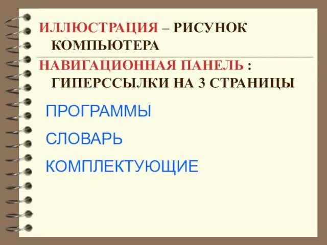 ИЛЛЮСТРАЦИЯ – РИСУНОК КОМПЬЮТЕРА НАВИГАЦИОННАЯ ПАНЕЛЬ : ГИПЕРССЫЛКИ НА 3 СТРАНИЦЫ ПРОГРАММЫ СЛОВАРЬ КОМПЛЕКТУЮЩИЕ