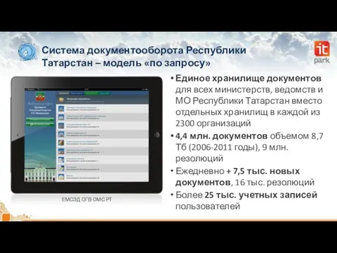 Система документооборота Республики Татарстан – модель «по запросу» ЕМСЭД ОГВ ОМС РТ