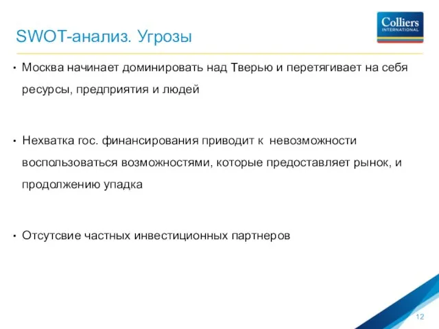 SWOT-анализ. Угрозы Москва начинает доминировать над Тверью и перетягивает на себя ресурсы,