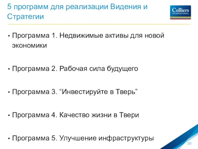 5 программ для реализации Видения и Стратегии Программа 1. Недвижимые активы для