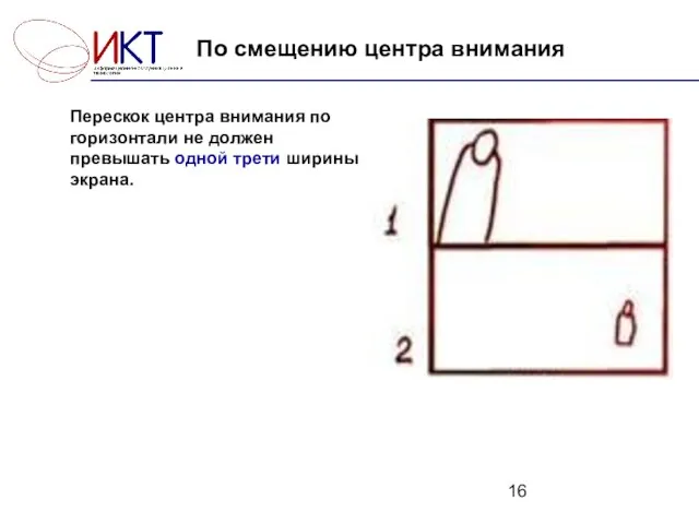 По смещению центра внимания Перескок центра внимания по горизонтали не должен превышать одной трети ширины экрана.