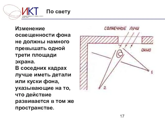 По свету Изменение освещенности фона не должны намного превышать одной трети площади