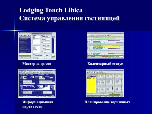 Lodging Touch Libica Система управления гостиницей Мастер запросов Календарный статус Информационная Планирование горничных карта гостя