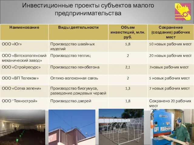 Инвестиционные проекты субъектов малого предпринимательства