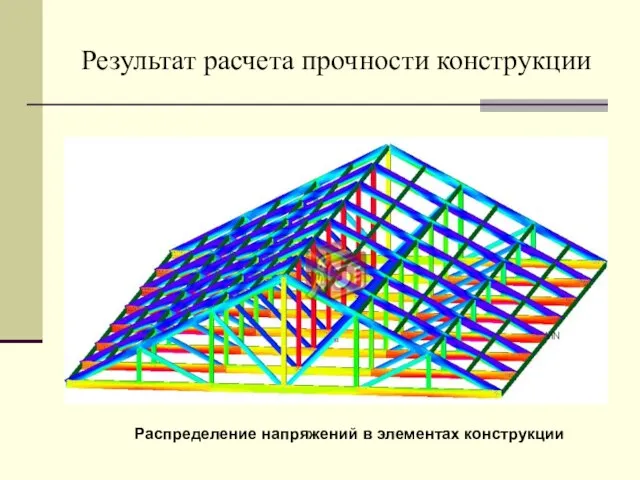 Результат расчета прочности конструкции Распределение напряжений в элементах конструкции