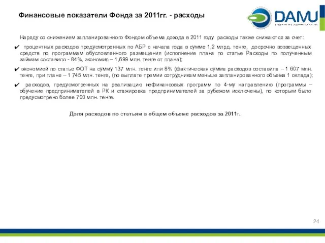 Финансовые показатели Фонда за 2011гг. - расходы Наряду со снижением запланированного Фондом