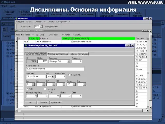 VSUE, WWW.VVSU.RU Дисциплины. Основная информация