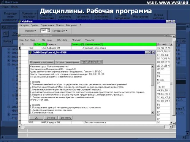 VSUE, WWW.VVSU.RU Дисциплины. Рабочая программа