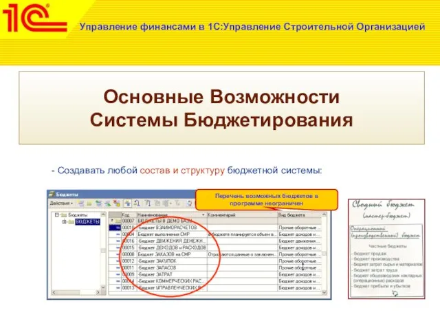 Управление финансами в 1С:Управление Строительной Организацией - Создавать любой состав и структуру