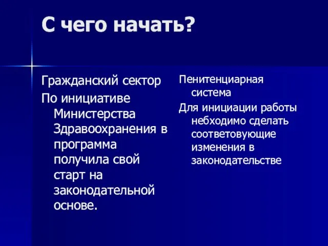 C чего начать? Гражданский сектор По инициативе Министерства Здравоохранения в программа получила