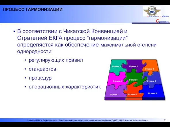 В соответствии с Чикагской Конвенцией и Стратегией ЕКГА процесс "гармонизации" определяется как