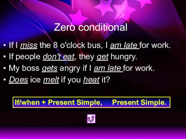 Zero conditional If I miss the 8 o'clock bus, I am late