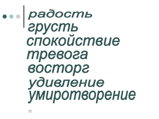 радость спокойствие тревога восторг удивление умиротворение грусть