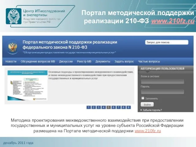 Портал методической поддержки реализации 210-ФЗ www.210fz.ru Методика проектирования межведомственного взаимодействия при предоставлении