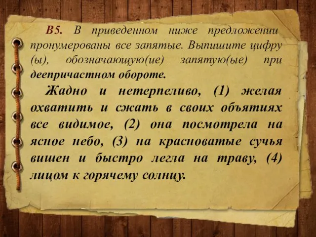 В5. В приведенном ниже предложении пронумерованы все запятые. Выпишите цифру(ы), обозначающую(ие) запятую(ые)