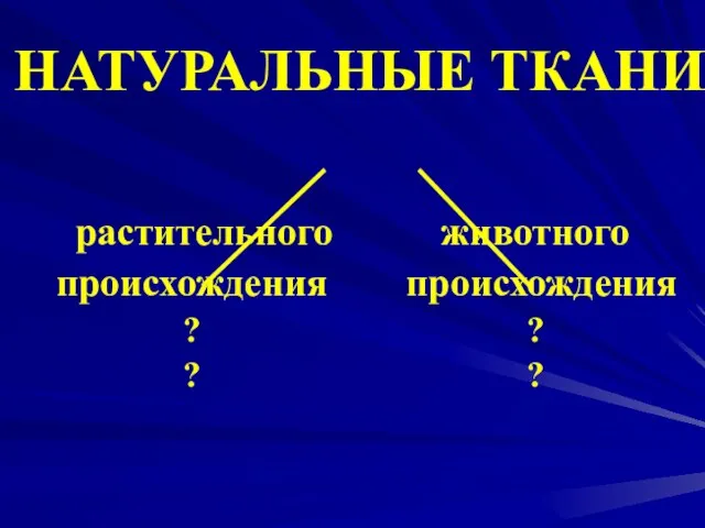 НАТУРАЛЬНЫЕ ТКАНИ растительного животного происхождения происхождения ? ? ? ?