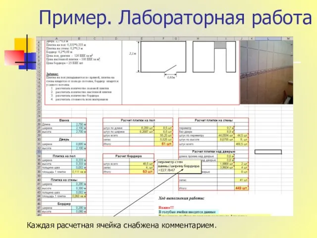 Пример. Лабораторная работа Каждая расчетная ячейка снабжена комментарием.