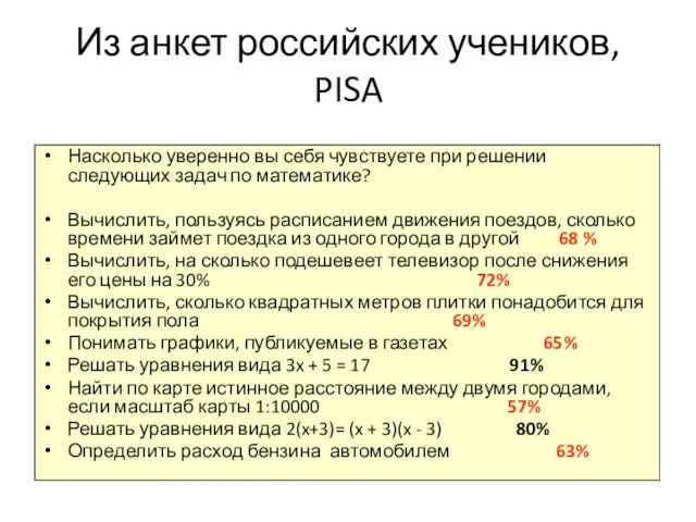 Из анкет российских учеников, PISA Насколько уверенно вы себя чувствуете при решении