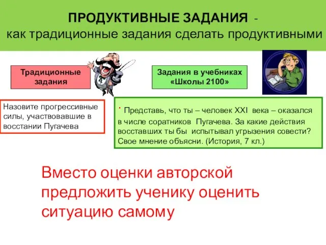 ПРОДУКТИВНЫЕ ЗАДАНИЯ - как традиционные задания сделать продуктивными Традиционные задания Задания в