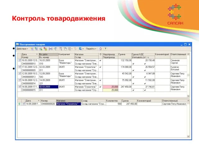 Контроль товародвижения Возможность работы по ордерной схеме. Эргономичный и интуитивно понятный интерфейс