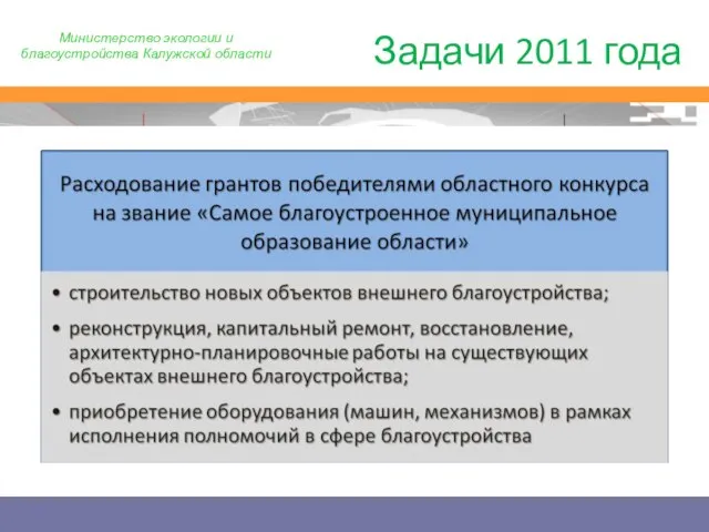 Задачи 2011 года Министерство экологии и благоустройства Калужской области