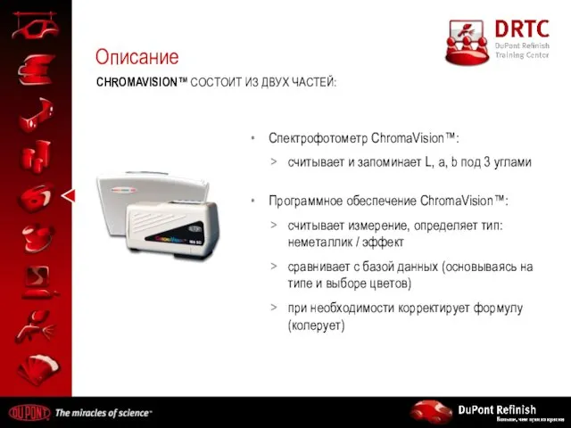 Описание CHROMAVISION™ СОСТОИТ ИЗ ДВУХ ЧАСТЕЙ: Спектрофотометр ChromaVision™: считывает и запоминает L,