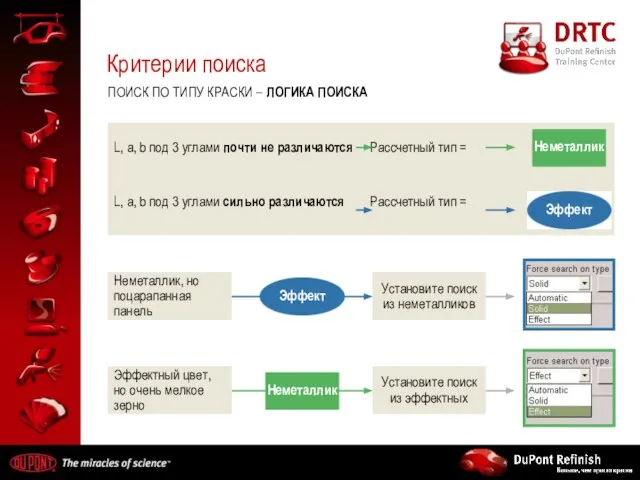 Критерии поиска ПОИСК ПО ТИПУ КРАСКИ – ЛОГИКА ПОИСКА