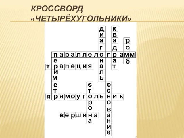 КРОССВОРД «ЧЕТЫРЁХУГОЛЬНИКИ» п а р а л л е л о г