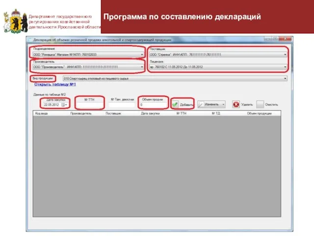 Департамент государственного регулирования хозяйственной деятельности Ярославской области Программа по составлению деклараций