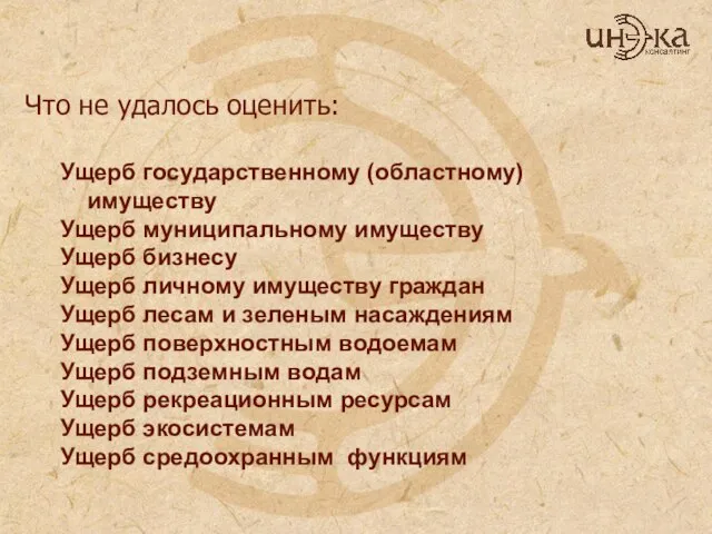 Что не удалось оценить: Ущерб государственному (областному) имуществу Ущерб муниципальному имуществу Ущерб