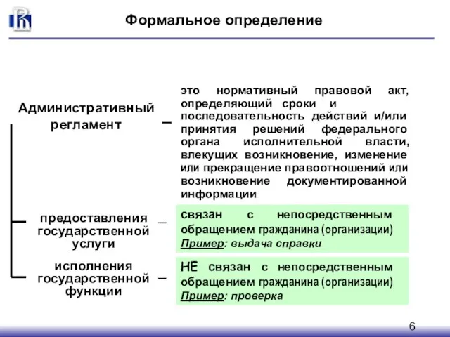 Формальное определение это нормативный правовой акт, определяющий сроки и последовательность действий и/или