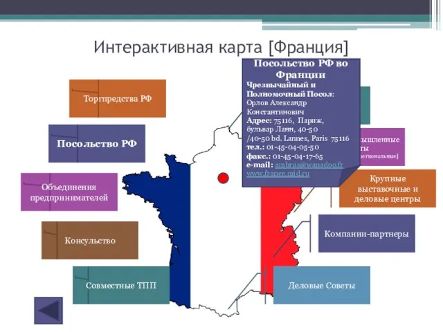 Интерактивная карта [Франция] Представительства ТПП РФ Торгово-промышленные палаты [национальная и региональные] Посольство