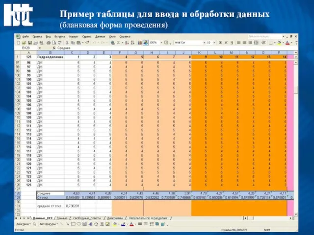 Пример таблицы для ввода и обработки данных (бланковая форма проведения)