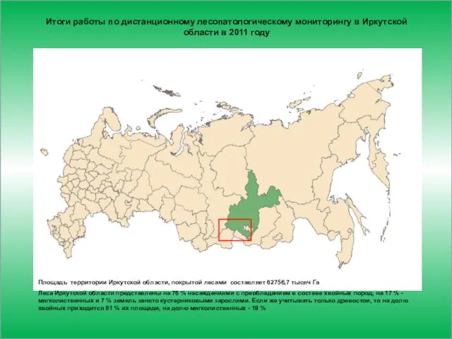 Итоги работы по дистанционному лесопатологическому мониторингу в Иркутской области в 2011 году