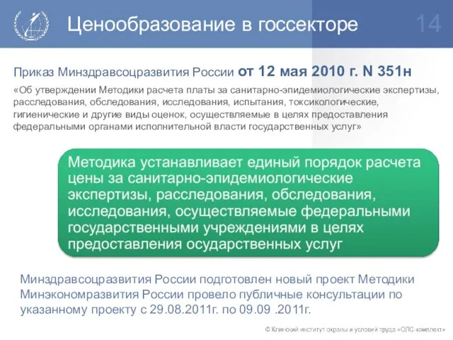 Ценообразование в госсекторе Приказ Минздравсоцразвития России от 12 мая 2010 г. N