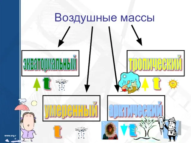 Воздушные массы экваториальный тропический умеренный арктический t t t t