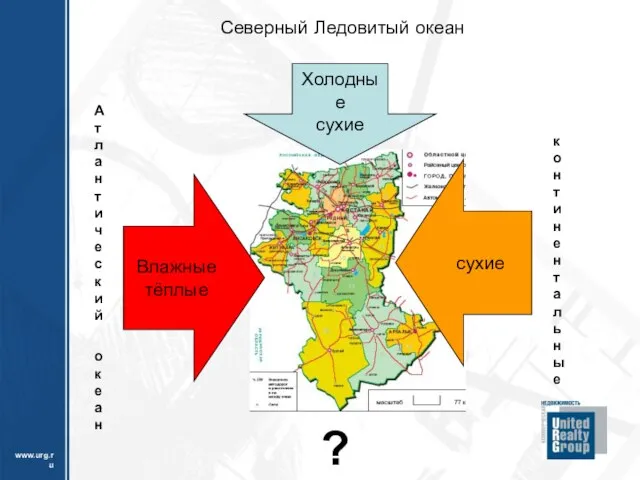 Холодные сухие Северный Ледовитый океан Влажные тёплые Атлантический океан сухие континентальные ?