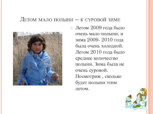 Летом мало полыни – к суровой зиме Летом 2009 года было очень