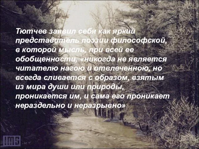 Тютчев заявил себя как яркий представитель поэзии философской, в которой мысль, при